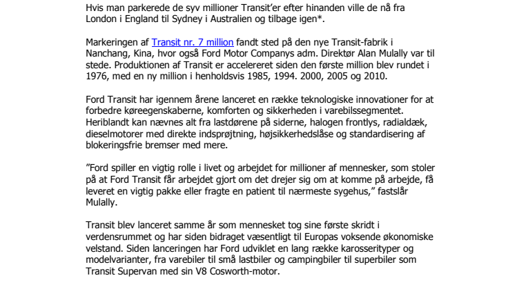 FORD FEJRER TRANSIT NUMMER 7 MILLION