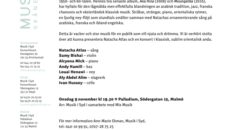 Natacha Atlas på Palladium i Malmö 9 november