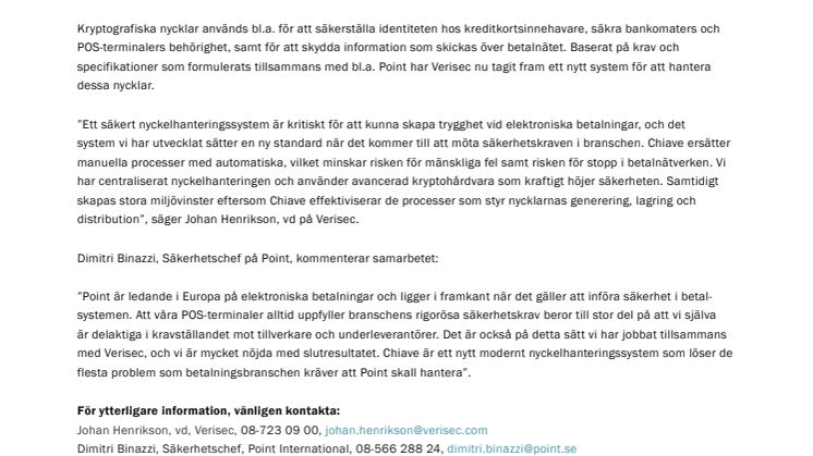 Verisec moderniserar nyckelhantering i samarbete med Point
