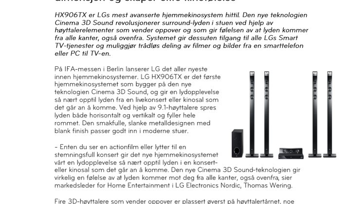LG Cinema 3D Sound gir surround-lyden en ny dimensjon og skaper ekte kinofølelse 