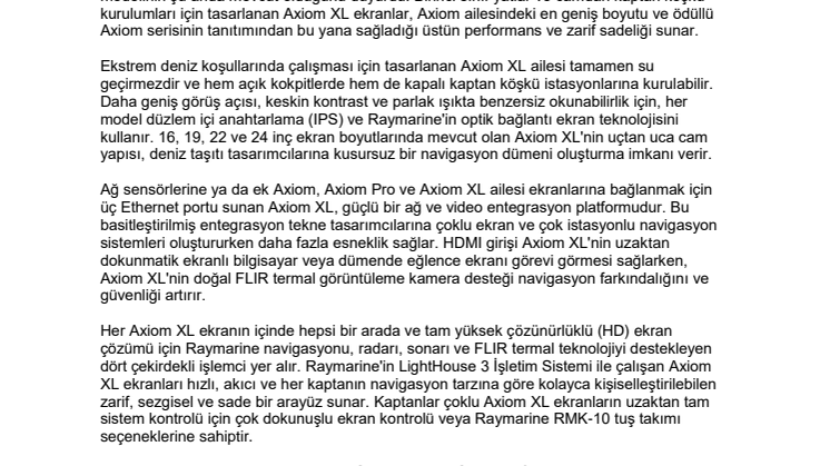 Raymarine: FLIR Raymarine Axiom XL Çok İşlevli Ekranları Sunar