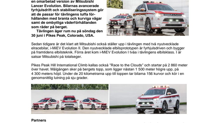 Mitsubishi utrustar Pikes Peak med säkerhetsbilar