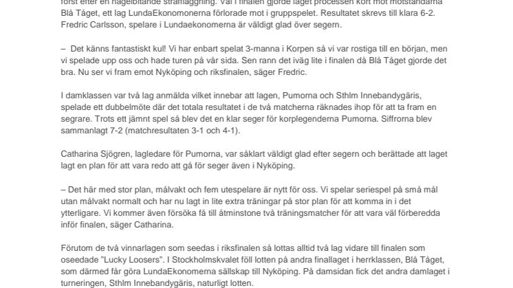 Pumor och LundaEkonomer vann Stockholms kval i Sweden Floorball Cup
