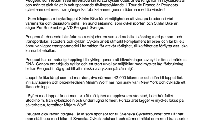 Peugeot cyklar vidare i Sthlm Bike