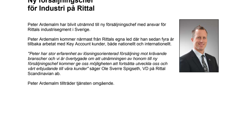 Ny försäljningschef för Industri på Rittal 