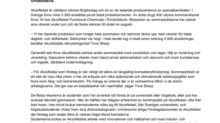 Sommarjobb i Örnsköldsvik hos AkzoNobel - en av Sveriges största sommararbetsgivare