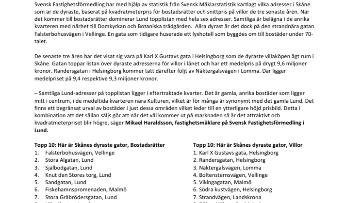 Gata för gata: Här är Skånes dyraste adresser 
