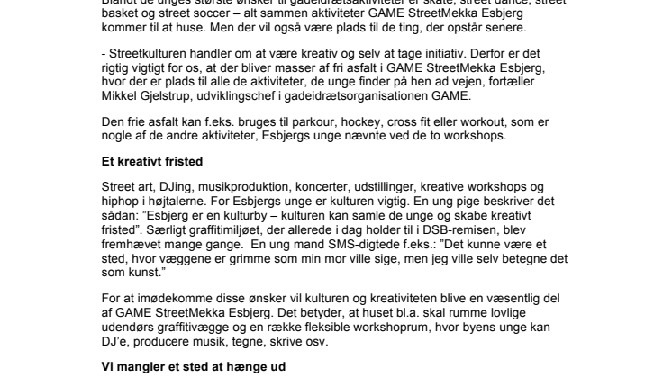 Esbjergs unge vil have skate, graffiti, street dance  og et fedt sted at hænge ud