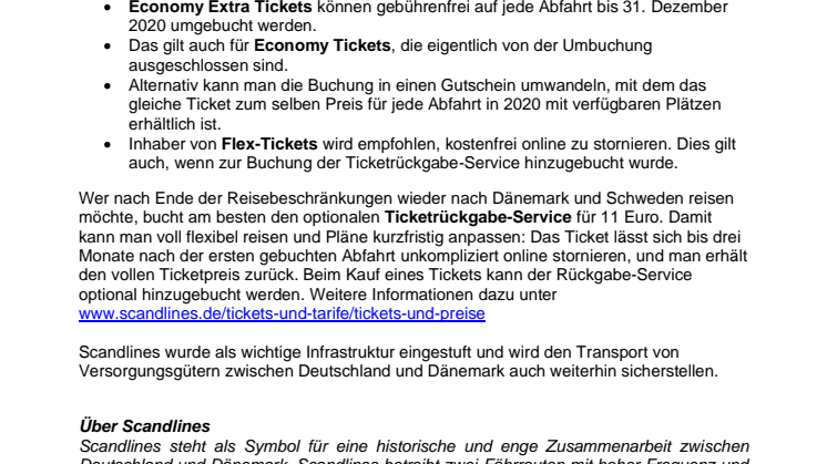 Scandlines verlängert kostenlose Umbuchungsmöglichkeiten für Reisen bis 14. Juni 2020
