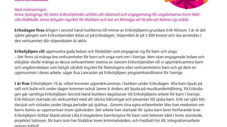 Anna Spångmyr får Eriksstipendiet i Rättvik