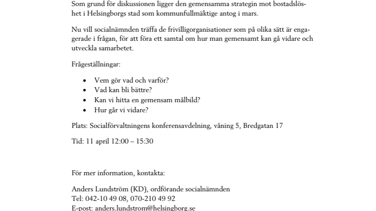 Socialnämnden bjuder in till diskussion om bostadslöshet