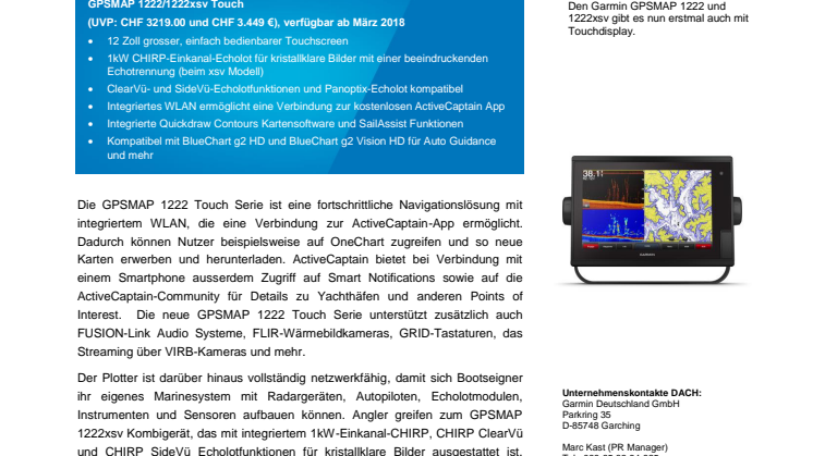 Neuer 12 Zoll Touch Kartenplotter der Garmin GPSMAP Serie