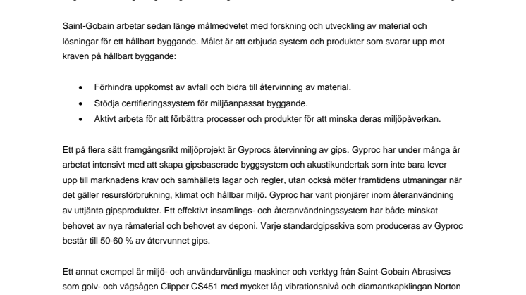 Saint-Gobain arbetar för ett hållbart byggande