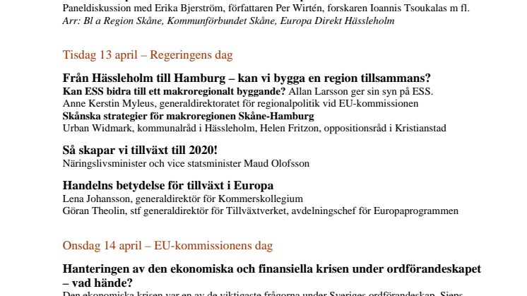 EUROPAFORUM HÄSSLEHOLM - Sveriges största arena för aktuella Europafrågor