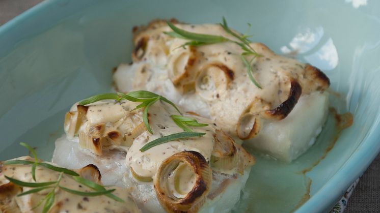 Torsk med purjolökstäcke