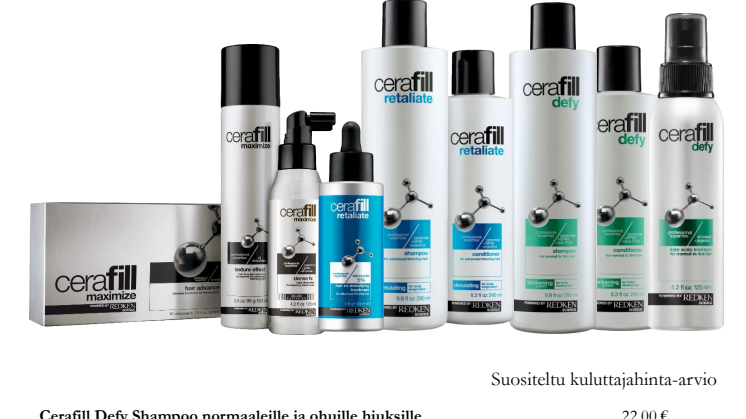 REDKEN CERAFILL - USEITA ERI RATKAISUJA OHENEVILLE JA OHUILLE HIUKSILLE