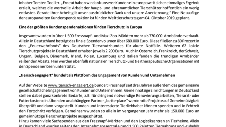 1,2 Millionen Euro! Fressnapf-Kunden setzen erneut ein eindrucksvolles Statement für den Tierschutz in Europa