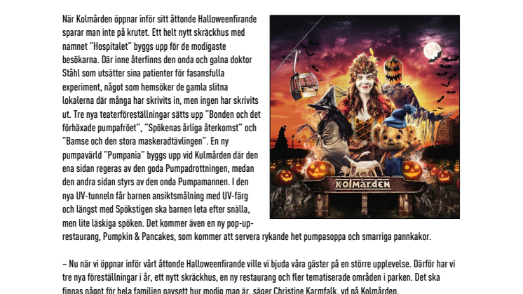 Nytt skräckhus och ny Bamseföreställning på årets Halloween på Kolmården