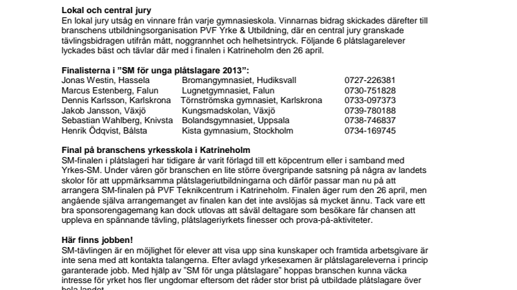 Här är finalisterna i ”SM för unga plåtslagare 2013”!
