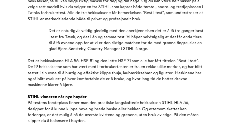 STIHL er storfavoritt i test av hekksakser