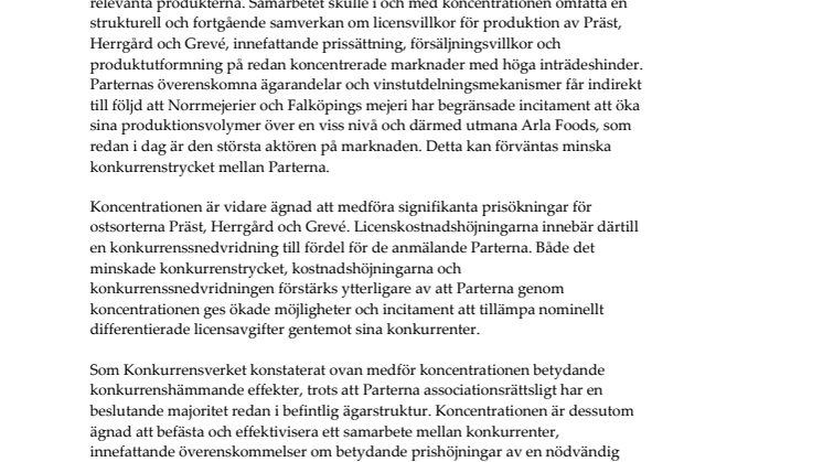 Konkurrensverkets beslut koncentration varumärken ost - Sammanfattning