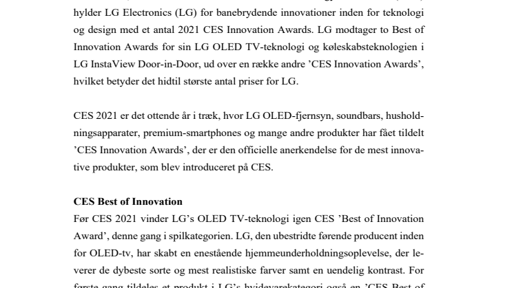 LG tager flere priser ved 2021 CES Innovation Awards