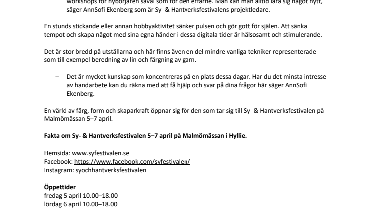 Eget skapande i fokus på Sy- och Hantverksfestivalen i Malmö