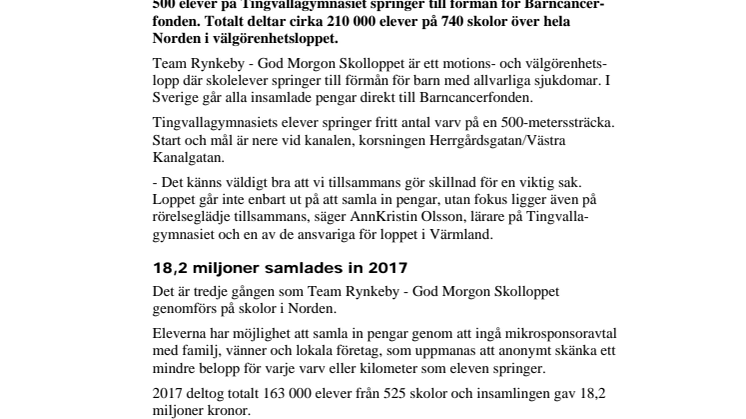 Pressinbjudan - Tingvallagymnasiet springer för Barncancerfonden