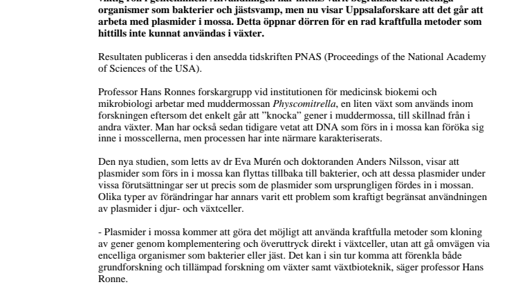 DNA-molekyler i mossa öppnar dörren för ny bioteknik 