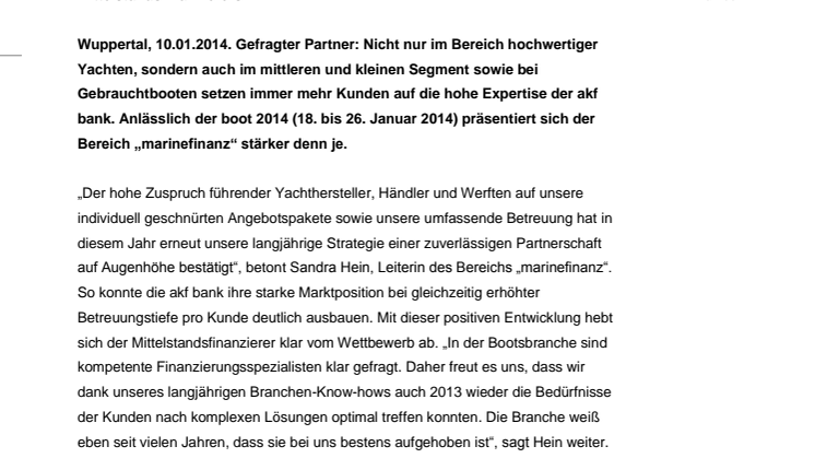 akf bank auf der boot 2014:  Immer mehr Bootseigner vertrauen der Kompetenz des Mittelstandsfinanzierers