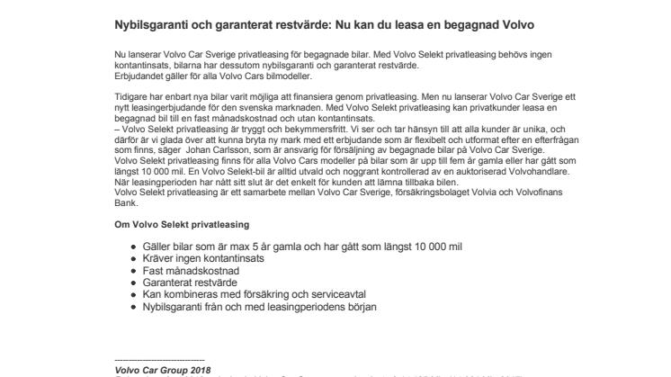 Nybilsgaranti och garanterat restvärde: Nu kan du leasa en begagnad Volvo