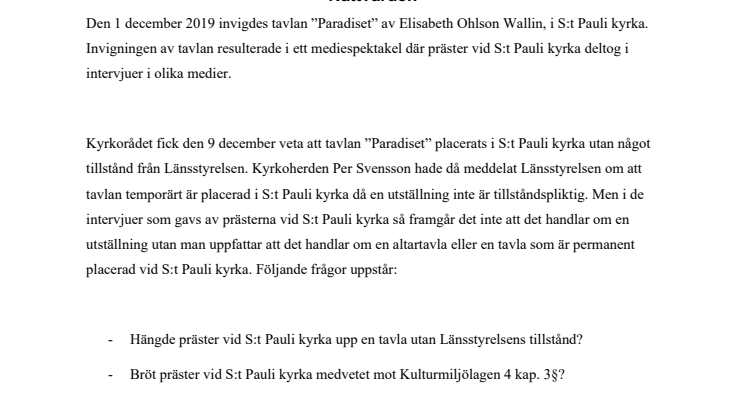 SD kräver utredning angående S:t Pauli kyrka och "Paradiset"