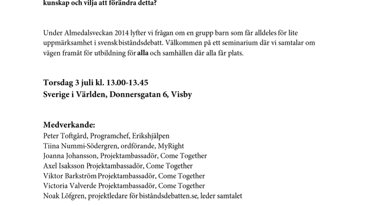 1 av 10 får chansen - långt kvar till milleniemålet om utbildning för barn med funktionsnedsättning