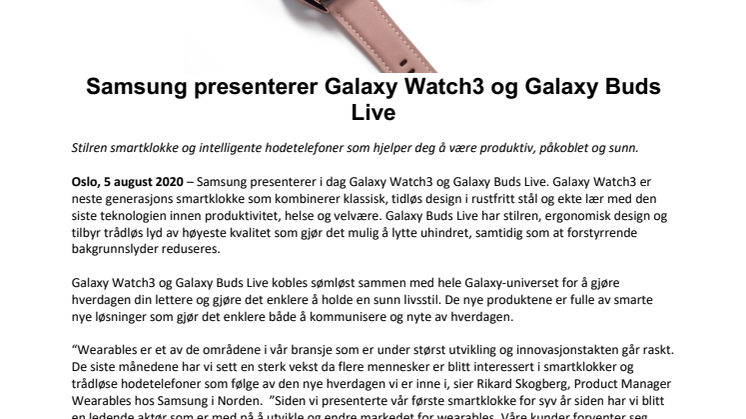 Samsung presenterer Galaxy Watch3 og Galaxy Buds Live 