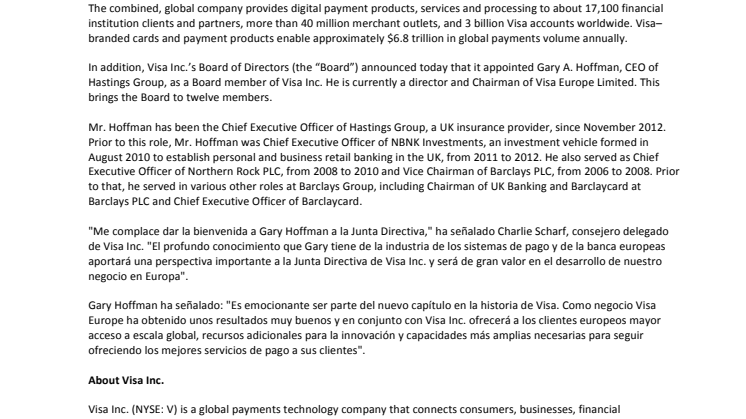 Visa Inc. Completes Acquisition of Visa Europe
