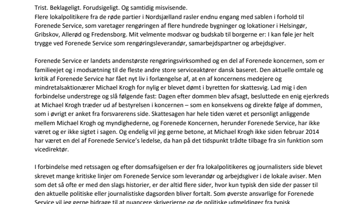 Debatindlæg: De nordsjællandske kommuner kan  føle sig helt trygge ved Forenede Service  