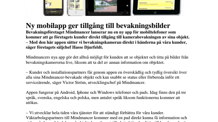 Ny mobilapp ger tillgång till bevakningsbilder