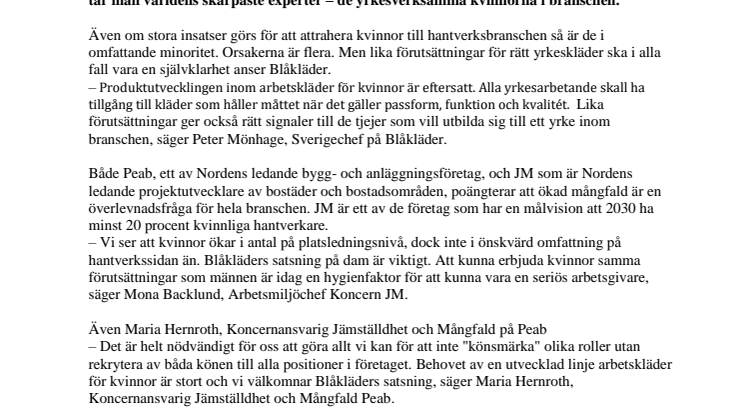 KVINNORNA INTAR BLÅKLÄDER – NY OCH STÖRRE DAMKOLLEKTION SKA GE LIKA FÖRUTSÄTTNINGAR