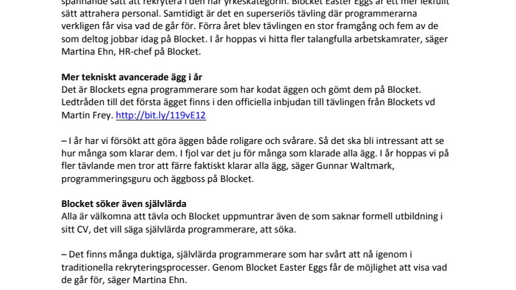 Digital äggjakt i påsk - Blocket vill locka programmerare genom kluriga easter eggs