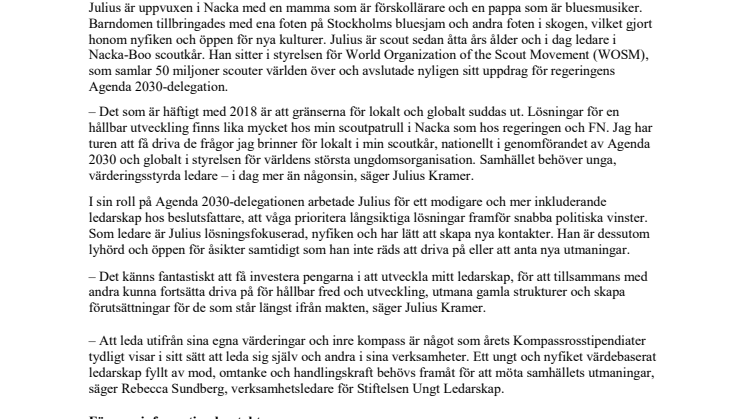 Julius Kramer får Kompassrosen för modigt ledarskap inom hållbar utveckling