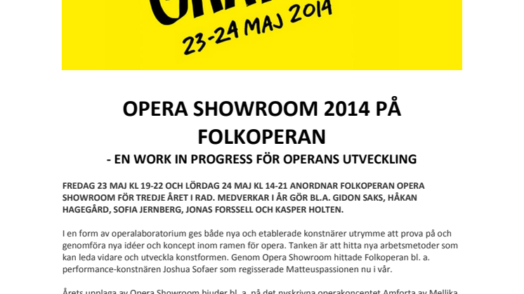 OPERA SHOWROOM 2014 PÅ FOLKOPERAN 