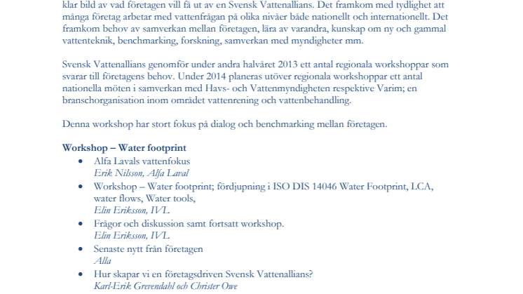 Inbjudan Workshop – Water footprint 15 oktober 2013