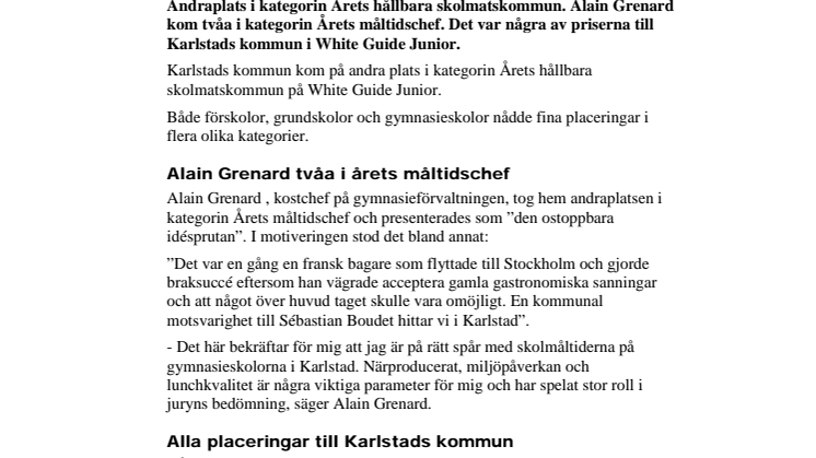 Fina priser till Karlstads kommun i White Guide Junior