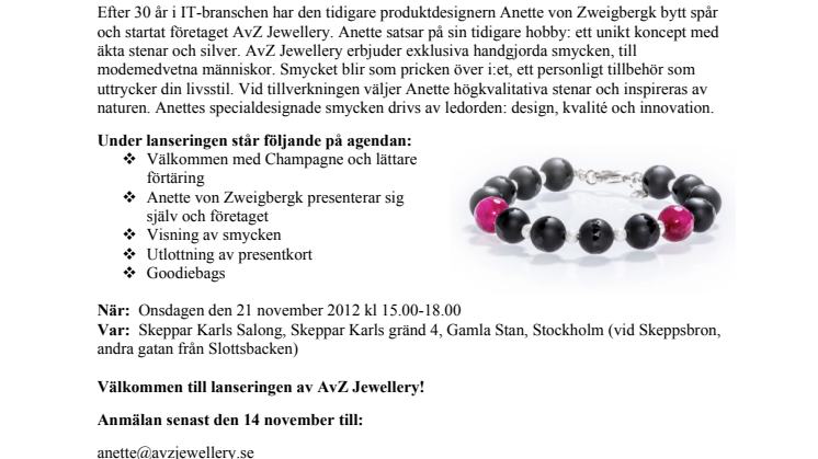 PRESSINBJUDAN: Lansering av smyckesföretaget AvZ Jewellery