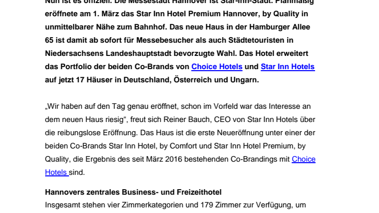 Pünktlich eröffnet: Hannover hat ein neues Star Inn Hotel Premium, by Quality