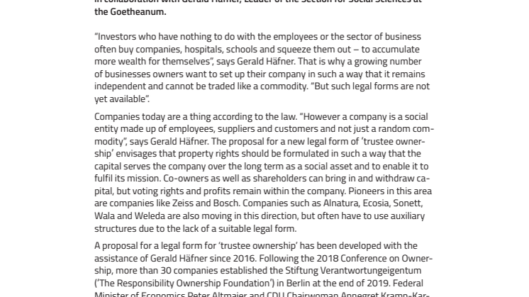 A business is not a commodity. ‘Trustee Ownership’ should be easier to implement