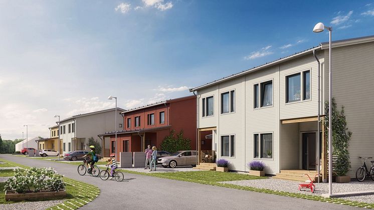 Brf Björnö Vik 2 - 3D-bild av gatan och parhusen