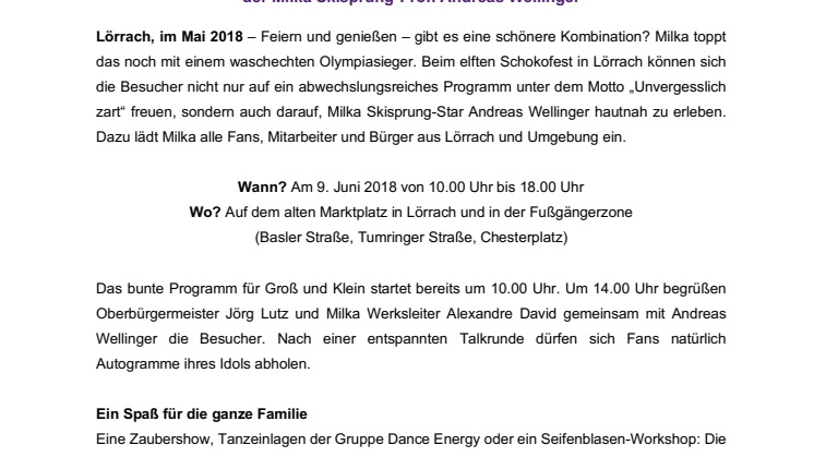 Überraschungen, Unterhaltung und ein Olympia-Sieger: Das 11. Milka Schokofest in Lörrach steht vor der Tür