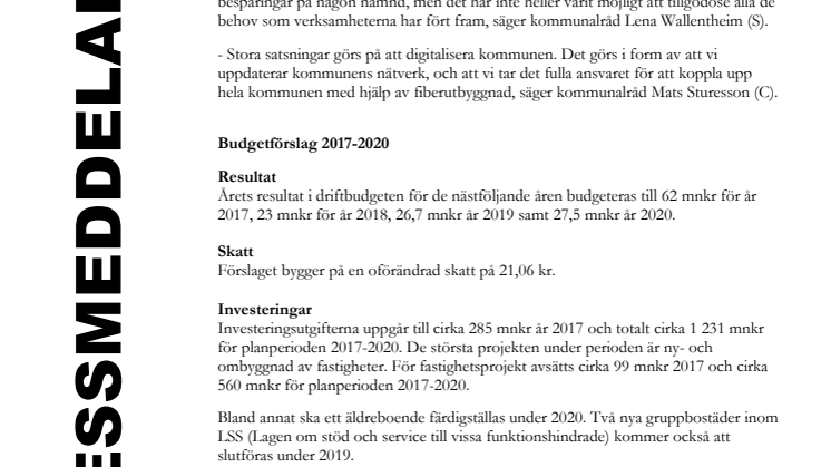 Omsorgen prioriteras i budgetförslag
