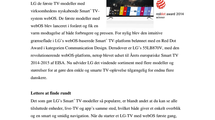 LG’S SMARTE OG PRISBELØNNEDE TV-NYHEDER FORTSÆTTER MED AT REVOLUTIONERE SEEROPLEVELSEN